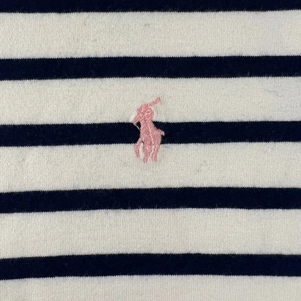 Ralph Lauren Striped T-Shirt Girls Size 6X Navy White Pink Pony Lettuce Trim NWT